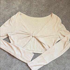 Aerie Cream Knotted Long Sleeve Crop Top
